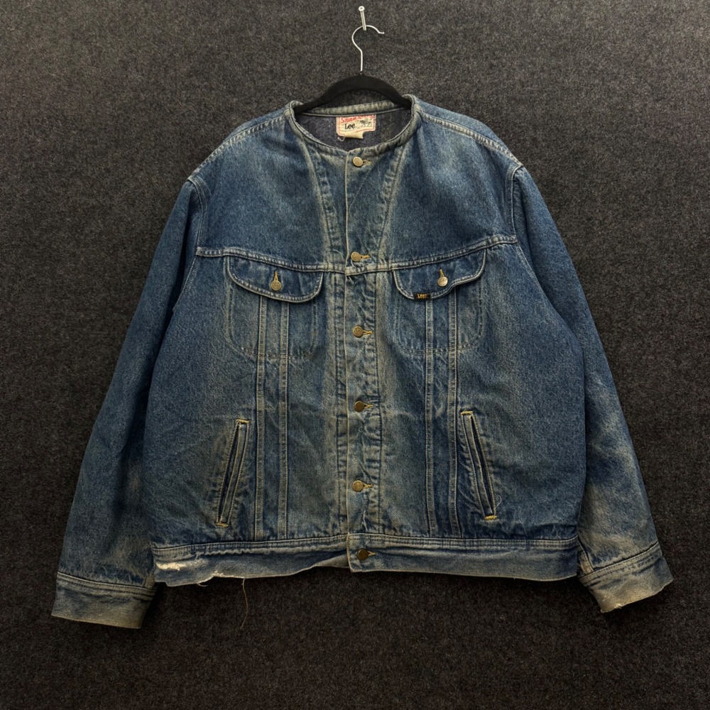 Vintage 70s Lee Storm Rider Denim Jacket XXL Blanket Lined Collarless Blue